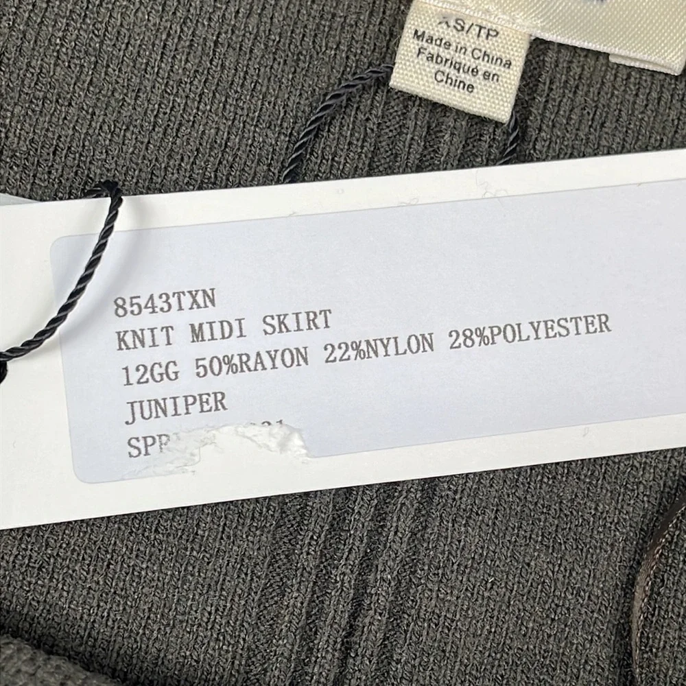 NWT L’Agence Jessica Rib Knit Midi Skirt Pencil Green Gray Juniper Sz XS